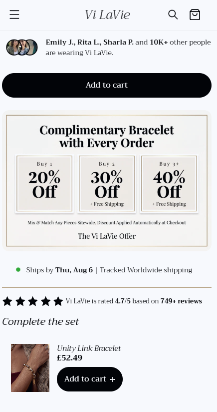 Mobile Vi LaVie product page showing offer structure, customer proof and complementary product