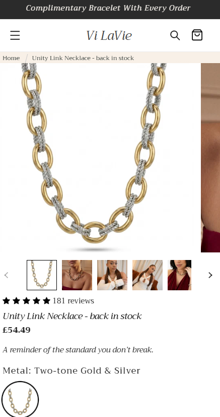 Mobile Vi LaVie Unity Link product page with reviews and product selection
